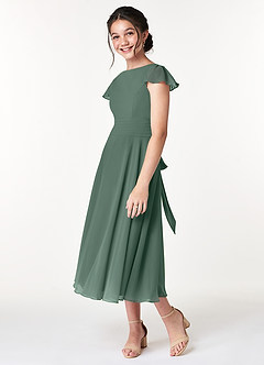Azazie Payton Junior Sea Moss A-Line Bow Chiffon Dress image5