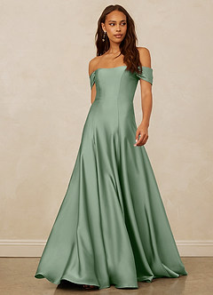 Christian Siriano Bridal for Azazie 1002 Bridesmaid Dresses Matcha A-Line Off the Shoulder Stretch Satin Convertible Dress image1