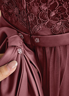 Azazie Cinna Robe Demoiselle D'honneur Fillette Robe Trapèze en Tulle Dentelle Rose Du Désert image6