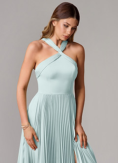 Azazie Afra Bridesmaid Dresses Mist A-Line Pleated Stretch Satin Dress image5