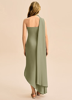 Azazie Briony Junior Vestido Pistache de Cetim elástico de Bainha com Plissado image2