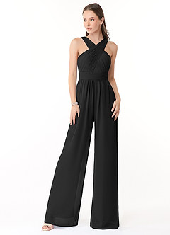 Azazie Berdie Bridesmaid Dresses Black Halter Chiffon Jumpsuit image1