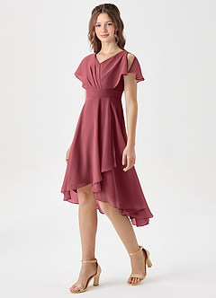 Azazie Graciela Junior Merlot A-Line Pleated Chiffon Dress image1