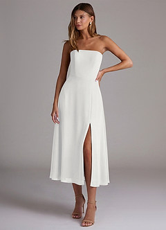 Azazie Wren Brautjungfernkleider A-Linie Schulterfrei Chiffon Kleid Weiß image1