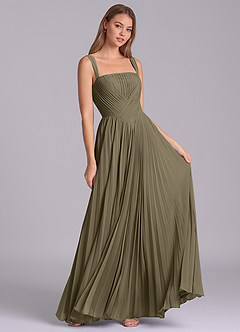 Azazie Mina Jurken voor bruidsmeisjes Jurk van Chiffon met A-Lijn Geplooid Wilgengroen image3