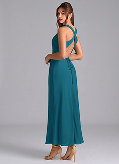 Azazie Evadne Bridesmaid Dresses Ink Blue Sheath Pleated Chiffon Dress image2