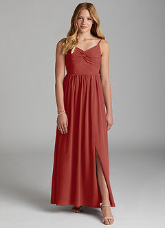 Azazie Zeya Junior Terracotta A-Line Chiffon Dress image1