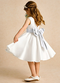 Azazie Sosie Flower Girl Dresses Ivory White A-Line Pleated Matte Satin Dress image4