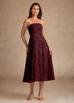Azazie Lorain vestidos de madre de la novia Vestido de Cabernet de Devorado Floral de Corte En A con Plisado image7