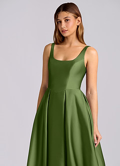 Azazie Amalie 신부 들러리 드레스 A라인 주름진 스트레치 새틴 티 길이 드레스 image6