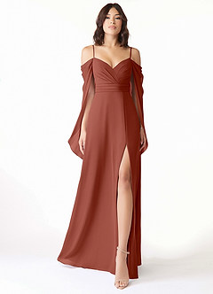 Azazie Cienna Bridesmaid Dresses Auburn A-Line Off the Shoulder Chiffon Dress image1