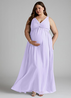 Azazie Yetta Maternity Bridesmaid Dresses A-Line V-Neck Gathered Chiffon Floor-Length Dress image7