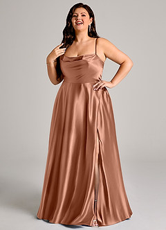 Azazie Elle Suknie dla druhen Linia A z kieszeniami Metaliczny satynowy Do ziemi Sukienka image9