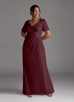 Azazie Bessie Mother of the Bride Dresses Cabernet A-Line Pleated Mesh Dress image7