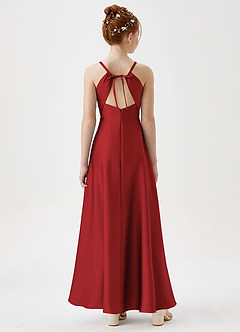 Azazie Avelina Junior Pomegranate A-Line Pleated Stretch Satin Dress image6