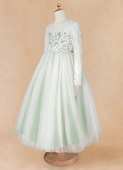 Azazie Elodie vestidos de niña de las flores Vestido de Marfil Matcha de Encaje de Princesa image12
