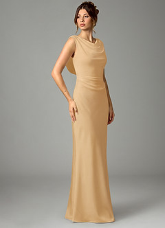 Azazie Kieryn Bridesmaid Dresses Gold Mermaid Pleated Stretch Satin Dress image3