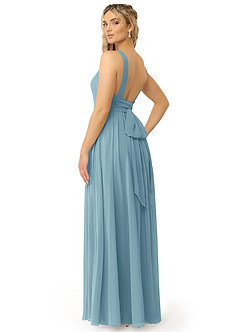 Azazie Kora Jurken voor bruidsmeisjes Jurk van Chiffon met A-Lijn Geplooid Mystiek Blauw image5