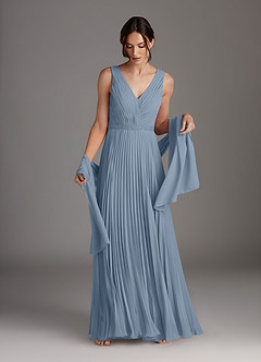 Azazie Kris Abiti per la Madre della Sposa Abito A-Line in Chiffon Lustrini Blu Polveroso image2
