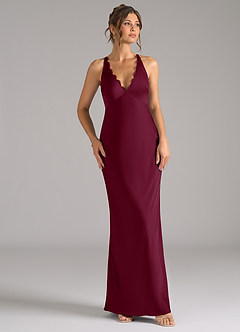 Azazie Tianna Bridesmaid Dresses Mulberry A-Line Stretch Satin Dress image6