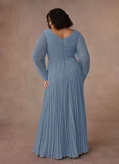 Azazie Zina Mother of the Bride Dresses Dusty Blue A-Line Pleated Chiffon Dress image8