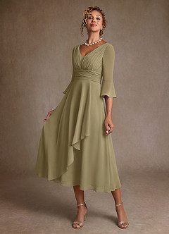 Azazie Aerynne Kleider für die Brautmutter A-Linie Plissee Chiffon Kleid Moosgrün image3