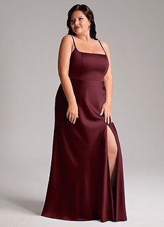 Azazie Lidia Abiti da Damigella Abito Sirena in Raso Elasticizzato Spacco Laterale Cabernet image5