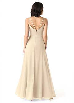 Azazie Janine Bridesmaid Dresses Champagne A-Line V-Neck Chiffon Dress image4