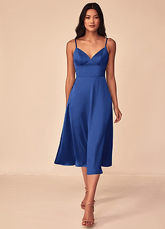 Azazie Dottie Bridesmaid Dresses Royal Blue A-Line Stretch Satin Dress image1
