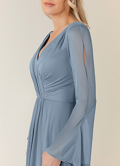 Azazie Teraso Mother of the Bride Dresses Dusty Blue A-Line Pleated Mesh Dress image12