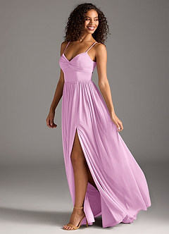 Azazie Zeya Bridesmaid Dresses Candy Pink A-Line Pleated Mesh Dress image1