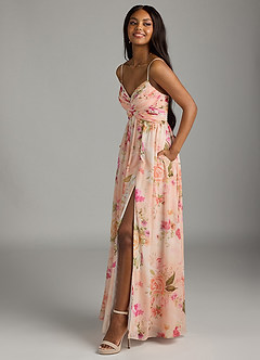 Azazie Alia Bridesmaid Dresses Abstract Bouquet Floral A-Line Pleated Chiffon Dress image6