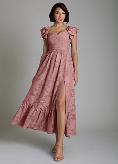 Azazie Anaya Bridesmaid Dresses Dusty Rose A-Line Ruched Floral Burnout Dress image1