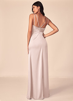 Azazie Aqua Bridesmaid Dresses Blushing Pink A-Line V-Neck Pleated Stretch Satin Dress image2