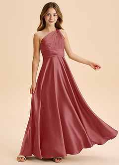 Azazie Charlize Junior Robe Trapèze en Satin extensible Plissée Antique Rose image5