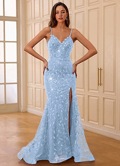 Glazia Bleu Ciel Robe de bal sirène à broderies florales et sequins image5