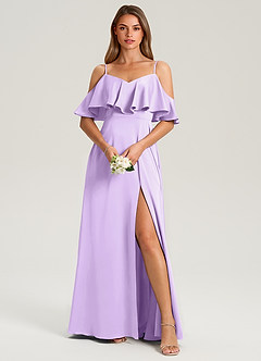 Azazie Jean Bridesmaid Dresses Lilac A-Line Off the Shoulder Stretch Satin Dress image1