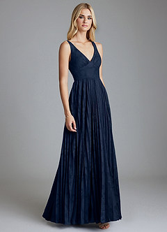 Azazie Mirella Final Sale Dusty Blue A-Line Pleated Floral Burnout Dress image4