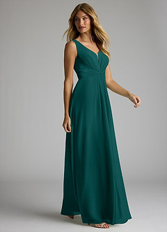 Azazie Gina Brautjungfernkleider A-Linie V-Hals Gefaltet Chiffon Kleid Pfau image4