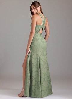 Azazie Rue Bridesmaid Dresses Agave A-Line Pleated Floral Burnout Dress image2