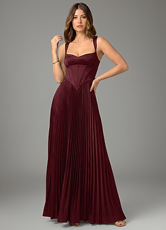 Azazie Avenelle Bridesmaid Dresses Cabernet A-Line Corset Stretch Satin Dress image4