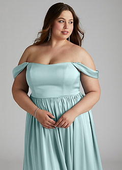 Azazie Morana Robes de demoiselle d'honneur Robe Trapèze Convertible en Satin extensible Épaule décolletée Verre De Mer image17