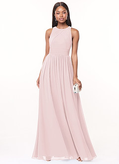 Azazie Harper Bridesmaid Dresses Blushing Pink A-Line Pleated Chiffon Dress image1