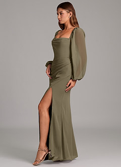 Azazie Brixley Bridesmaid Dresses Willow Green Mermaid Long Sleeve Chiffon Dress image5