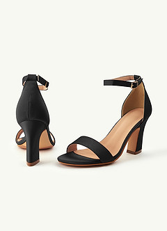 front Matching Color Stretch Satin One Strap Buckle Chunky Heel Sandals