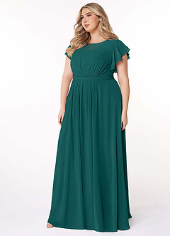 Azazie Daphne Modest Bridesmaid Dresses A-Line Ruffled Chiffon Floor-Length Dress image9