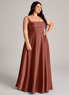 Azazie Shaude Bridesmaid Dresses Auburn A-Line Pleated Stretch Satin Dress image10