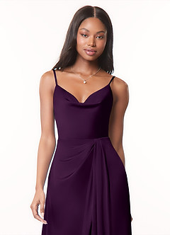 Azazie Brielle Bridesmaid Dresses Grape A-Line Cowl Spaghetti Straps Stretch Satin Dress image4