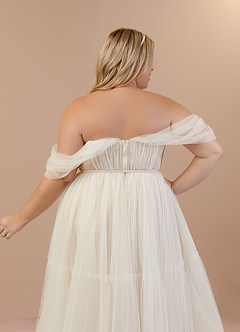 Azazie Vienna Wedding Dresses A-Line Off-The-Shouler Tulle Tea-Length Dress image13