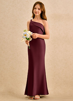 Azazie Almond Girls Formal Sukienki dla dziewczynek sypiących kwiaty Osłona Jedno ramię Satyna elastyczna Długość podłogi Sukienka image3